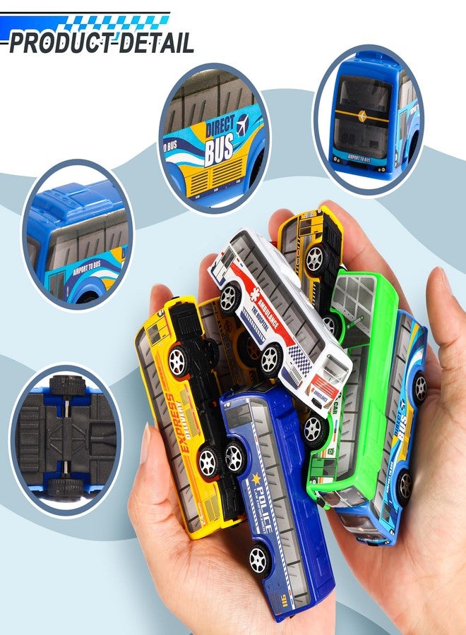 HSMQ 16 Pcs Pull Back City Bus Vehicles Toys Set, Mini Pull Back Cars for Kids Toddlers, Friction Powered Racing Vehicles Bulk Toys, Party Favors Goodie Bags Stuffers Pinata Fillers for Boys Girls - Image 3